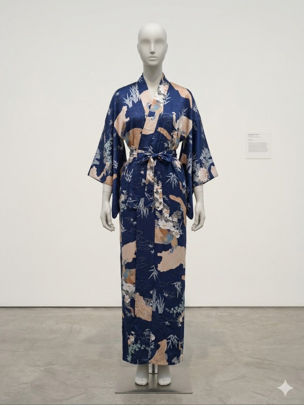 Vintage Made in Japan Peacock Floral Kimono Robe - Navy Blue Long Yukata